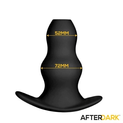 Plug em silicone preto com medidas 52 mm e 72 mm e logo AFTERDARK