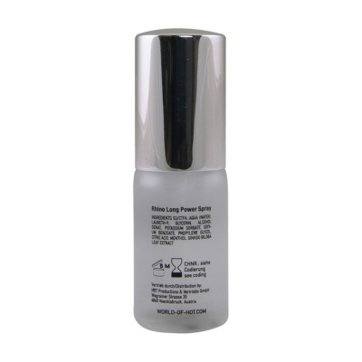 frasco de spray Rhino com tampa prateada e corpo de vidro fosco