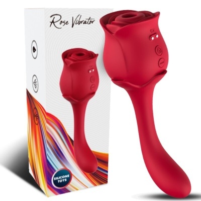 Vibrador em forma de rosa vermelho com embalagem branca