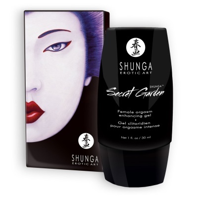 Frasco preto de gel com texto branco e caixa com ilustração de rosto feminino stylizado