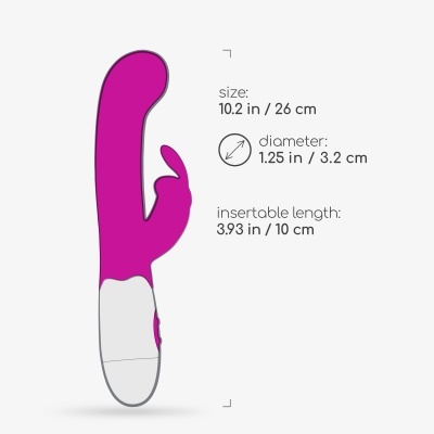 Brinquedo sexual cor-de-rosa e branco com dimensões indicadas junto