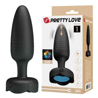 Plug anal preto em silicone com base larga e luz de fundo colorida