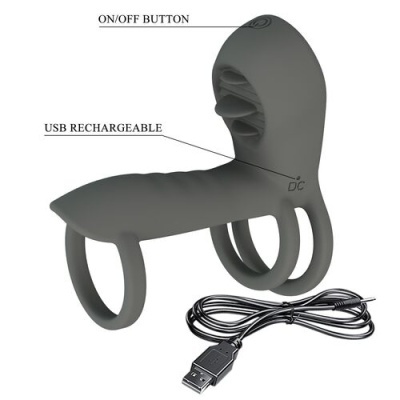 Dispositivo sexual cinza com botão e cabo USB