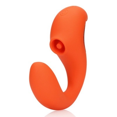 Dispositivo laranja curvo de silicone com botão e abertura circular
