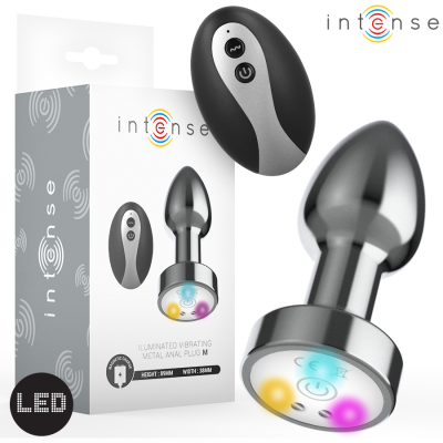 Plug anal metálico vibratório iluminado com comando e embalagem