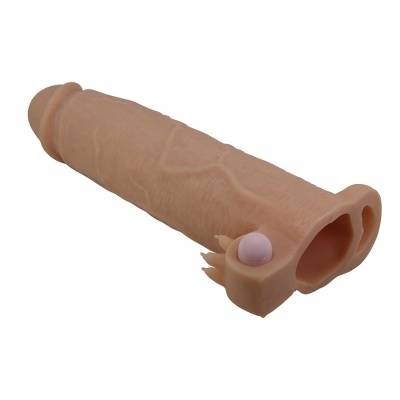 Capa para pénis de silicone bege com textura e esfera rosa