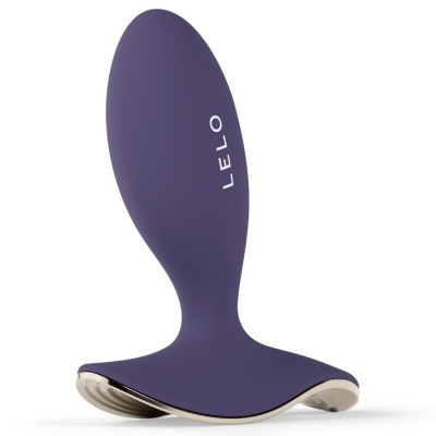 Produto de silicone roxo com base dourada e marca LELO