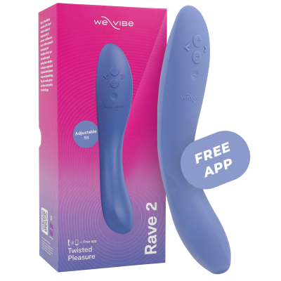 Vibrador azul em silicone com caixa cor de rosa e roxa WE VIBE Rave 2