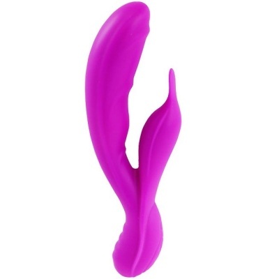 Vibrador duplo roxo em fundo branco