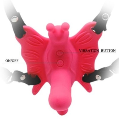 produto rosa borboleta silicone com botões e tiras pretas