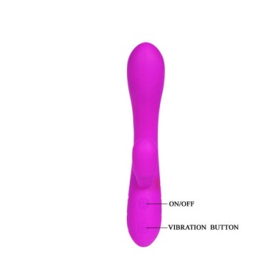 Vibrador rosa em silicone com botões ON/OFF e VIBRATION BUTTON