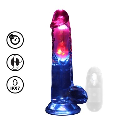 Vibrador azul e rosa com controlo remoto branco