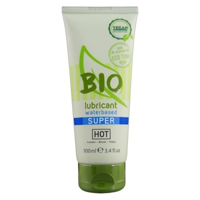 Tubo branco de lubrificante à base de água com tampa verde e texto BIO