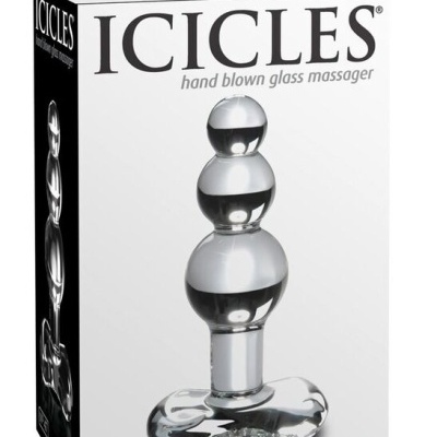 Caixa branca com massajador de vidro transparente da marca ICICLES
