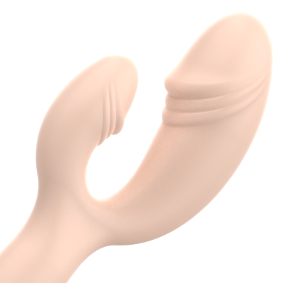 Objeto de silicone cor bege com formas curvas e textura suave