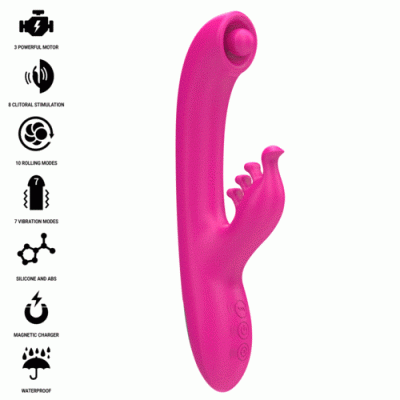 Vibrador rosa em silicone com múltiplas funções e controles