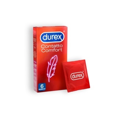 Caixa vermelha de preservativos Durex Contatto Comfort com embalagem individual