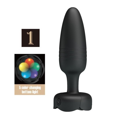 Plug anal preto com luz na base que muda de cor.