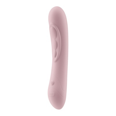 Vibrador rosa curvo com botão, fundo branco