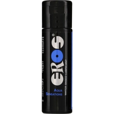Frasco preto de lubrificante à base de água ERÓS AQUA SENSATIONS