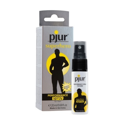 Frasco e caixa de spray para desempenho masculino pjur superhero
