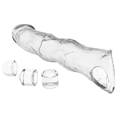 produto alongado de vidro transparente com três peças cilíndricas separadas