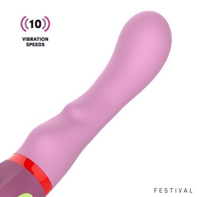 Vibrador rosa curvo com indicação de 10 velocidades de vibração