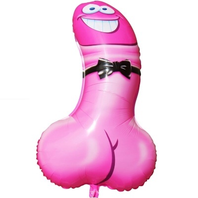 Balão insuflável cor-de-rosa em forma de pénis sorridente com gravata preta