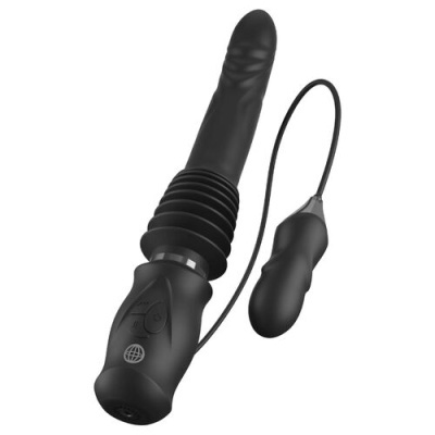 Vibrador preto com controlador e acessório ligado por cabo