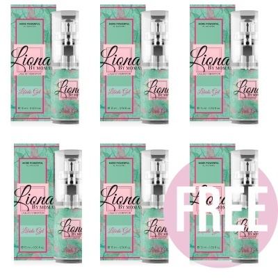 Frascos e embalagens de Libido Gel Liona by Momma em verde menta e rosa com texto
