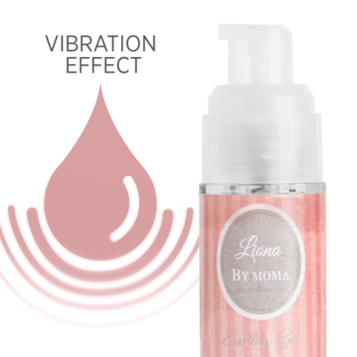 Frasco branco com rótulo rosa de gel Exciting Gel e texto VIBRATION EFFECT