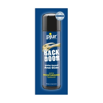 Frasco de lubrificante pjur BACK DOOR Anal Glide azul com tampa preta