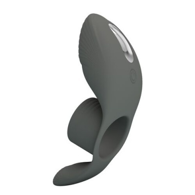Dispositivo cinzento com textura e detalhe prateado