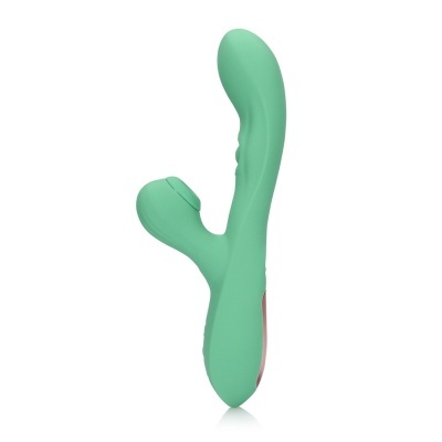 Vibrador de silicone verde com duas extremidades curvas