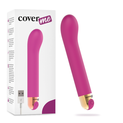 Vibrador rosa com base dourada e embalagem da cover me