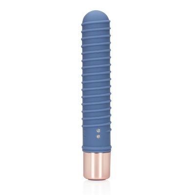 Vibrador azul em silicone com base rose gold