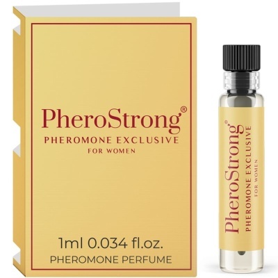 Perfume PheroStrong para mulheres em frasco de vidro com tampa preta