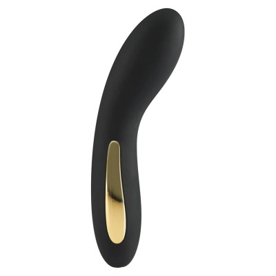 vibrador curvado preto com detalhe dourado