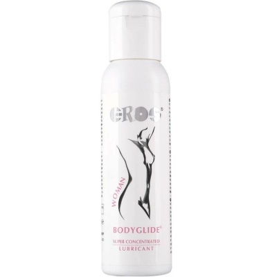 Frasco branco de lubrificante GROS Bodyglide Woman com desenho de corpo feminino