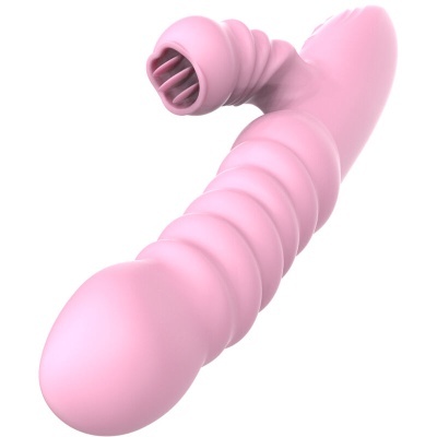 Objeto rosa de silicone com textura ondulada e extremidade circular com dobras