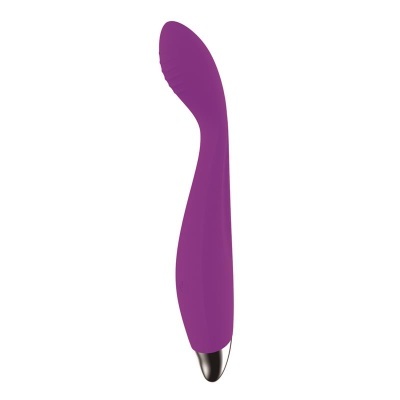 Vibrador roxo com ponta texturizada e base metálica