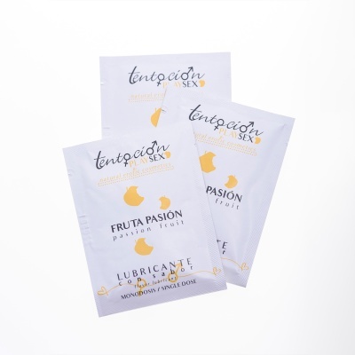 Pacotes individuais de lubrificante sabor fruta paixão da marca tentación PLAY SEX