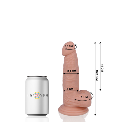 Produto em formato de pénis cor de pele com lata branca ao lado