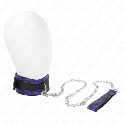 Colarinho preto e roxo com corrente metálica e alça para segurar