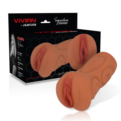 masturbador masculino em silicone cor pele com caixa preta e texto vermelho e branco