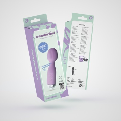 Embalagem de vibrador mini recarregável lilás wanderlust com instruções multilíngues