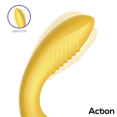 Objeto curvo amarelo com textura e o texto VIBRATION