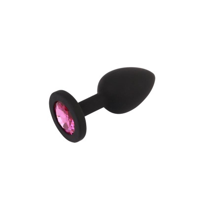 Plug anal preto com pedra rosa