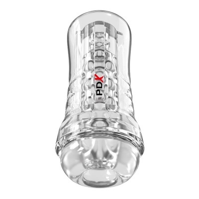 Produto transparente com textura e inscrição PDx