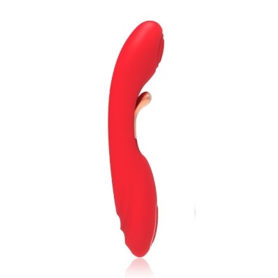 Vibrador feminino vermelho com parte saliente rosa